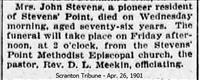 Stevens, Mrs. John (Death Notice)